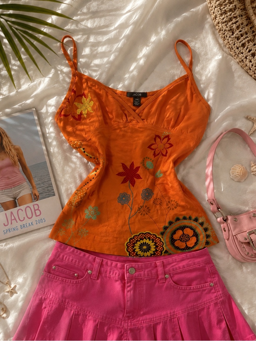 Y2K JACOB Orange Floral Cami Tank Top | 2000s
